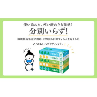 【定期便】3回発送 (4か月おきに) ネピアティシュ フィルムレス 120組 5箱×18パック