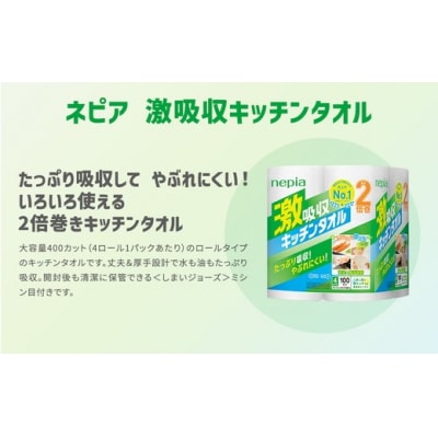 【定期便】3回発送 (4か月おきに) ネピア激吸収キッチンタオル4ロール100カット×12パック