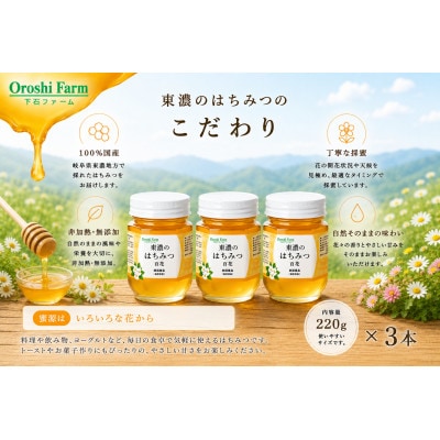 東濃のはちみつ　百花　220g　3本セット