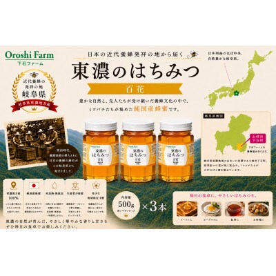 東濃のはちみつ　百花　500g　3本セット