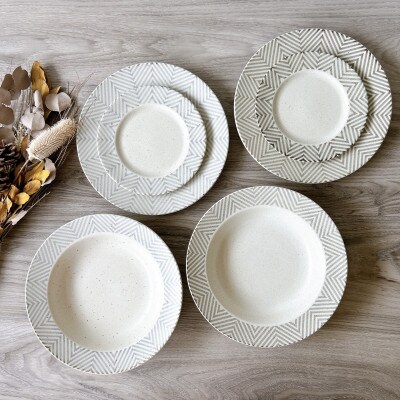 【美濃焼】ヘリンボーン リムプレート・クープ ブラウン×グレー 3形状6点セット【株式会社フタダ】