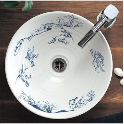 美濃焼磁器製洗面ボウル「鳥獣戯画」