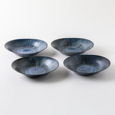 【美濃焼】古窯群青　軽量カレー皿4枚セット【陶土う庵】(3262-0115)