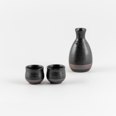 【美濃焼】黒結晶ライン 酒器セット【陶土う庵】(1054-0193)