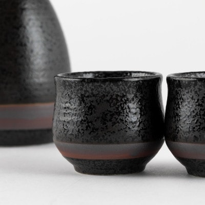 【美濃焼】黒結晶ライン 酒器セット【陶土う庵】(1054-0193)