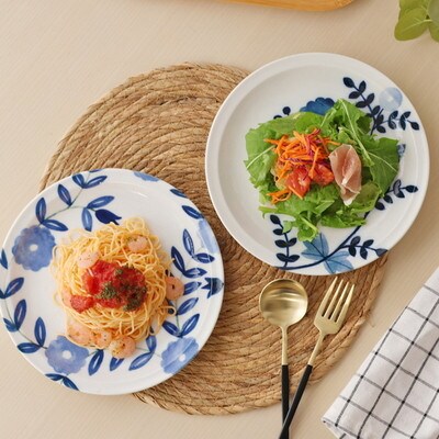 【美濃焼】Oriental Flower ペアディナープレート中皿 レトロな和食器