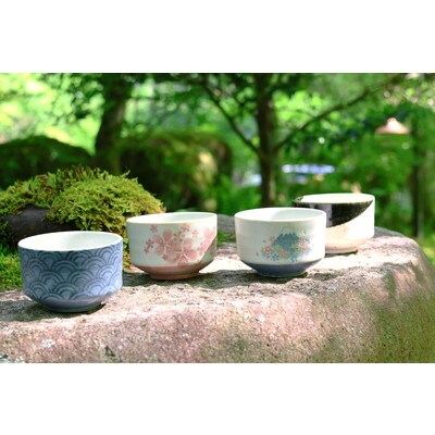 【美濃焼】 茶楽 青海波 抹茶碗 赤富士木箱入