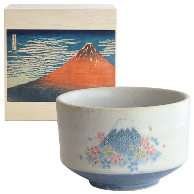【美濃焼】 茶楽 桜富士 抹茶碗 赤富士木箱入