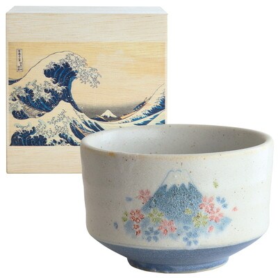 【美濃焼】 茶楽 桜富士 抹茶碗 青波木箱入
