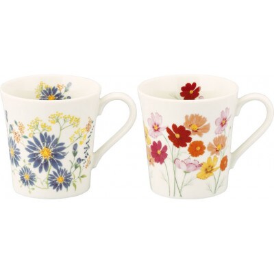 【美濃焼】【日比谷花壇】花言葉ペアマグセット(孔雀草・コスモス)HBK13/14-13【山加商店】