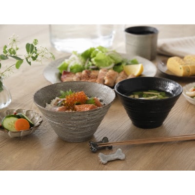 黒とグレー カフェボール　700ml×2 箸置き×2 4点セット
