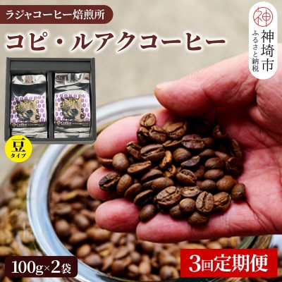 ジャコウネコ珈琲 コピ・ルアク 100g×2袋【3回定期便】(H070105)