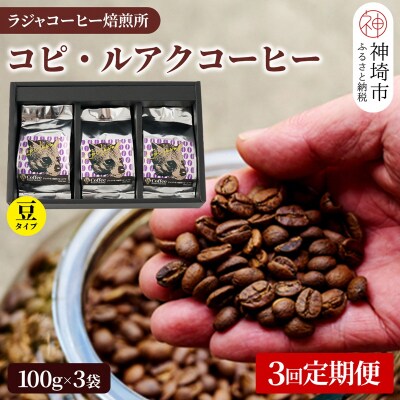 ジャコウネコ珈琲　コピ・ルアク 100g×3袋【3回定期便】(H070106)