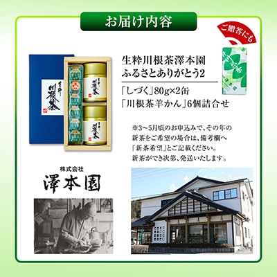 生粋川根茶(2)澤本園の「しづく」80g缶2本・茶羊かん6個詰合せ