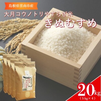 島根県雲南市「大月谷コウノトリやすらぎ米」きぬむすめ20kg(5kg×4)