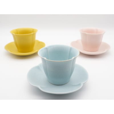 フローラ カップアンドソーサー 3客セット(ピンク、ブルー、イエロー)
