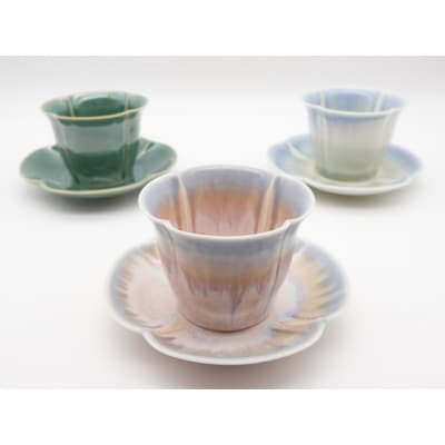 フローラ カップアンドソーサー 3客セット(織部、紫グラデーション、青グラデーション)