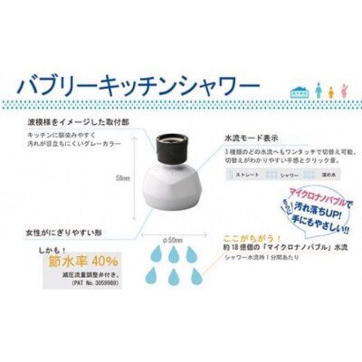 バブリーキッチンシャワー/ナノバブル 洗浄 保湿 節水 日本製 SV218 水生活製作所