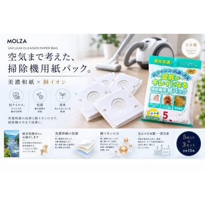 (各社共通)空気がキレイになる掃除機用紙パック 5枚入りx3セット
