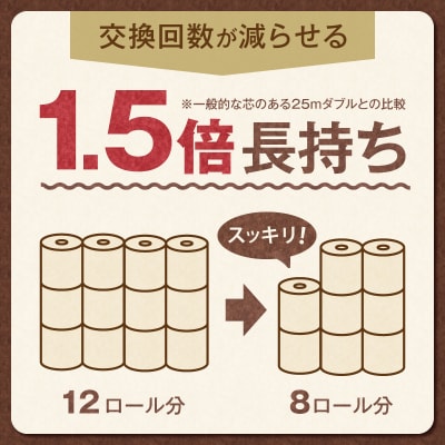 ピュアブラウン無漂白1.5倍長巻きトイレットペーパーダブル8R8パック無香料 未晒し