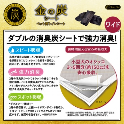 金の炭シート ペット用トイレシーツ ワイド40枚×4袋 ダブルの消臭炭シート 強力消臭(1298)
