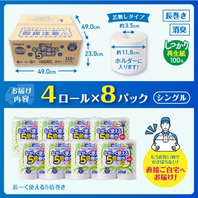 160ロール相当 5倍巻き トイレットペーパー シングル ペンギン芯なし日用品