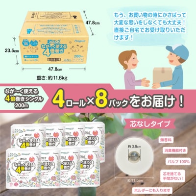 超ロングパルプ4倍長巻き4Rシングルトイレットペーパー32個 [sf002-105]