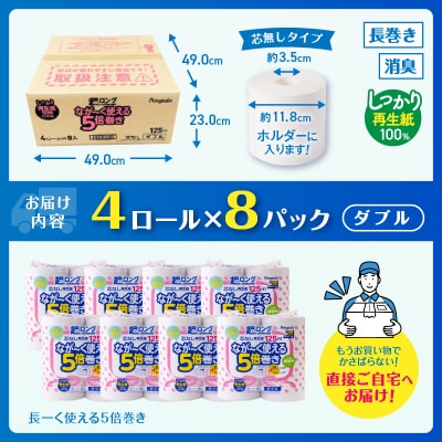 160ロール相当 ペンギン トイレットペーパー ダブル 5倍巻き 再生紙  [sf002-148]