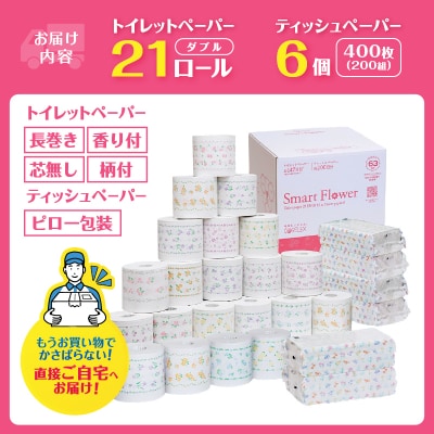 ティッシュペーパーとトイレットペーパーの詰め合わせ スマートフラワー 日用品