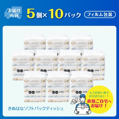 きぬはな ソフトティッシュ 50パック(5×10) ソフトパック ティッシュペーパー 日用品