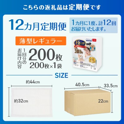 定期便【全12回】【極】シリーズ 猫用ペットシーツ薄型レギュラー200枚 システムトイレ用 日本製