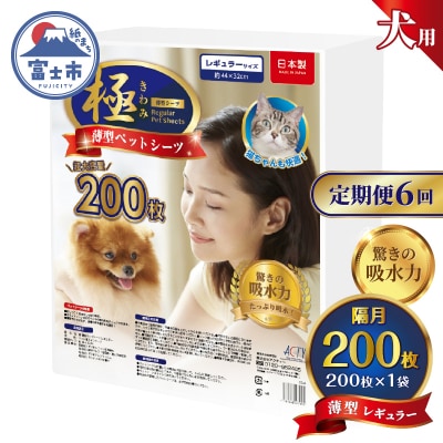 定期便【全6回】【極】シリーズ 犬用ペットシーツ 薄型レギュラー 200枚 ペットシート 日本製