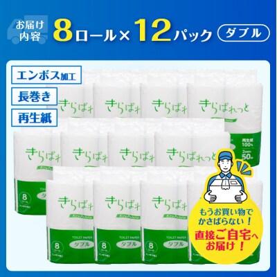 再生紙きらぱれっとトイレットペーパー8ロール×12個(96ロール)(ダブル)[sf108-004]