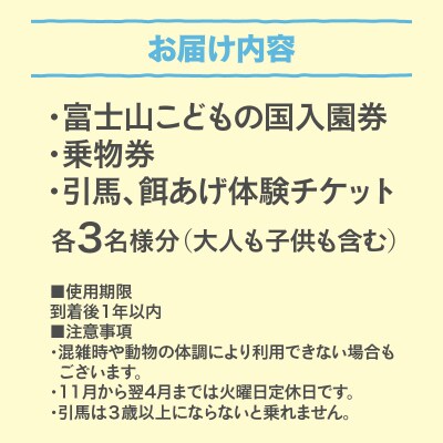 富士山こどもの国入園券+乗物券&動物体験セット(3名) [sf003-002]