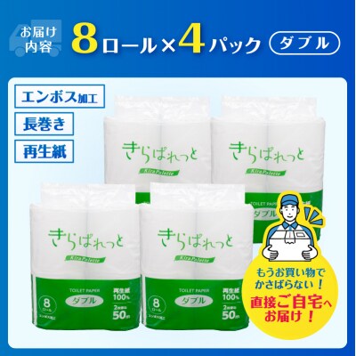 再生紙トイレットペーパー きらぱれっとトイレットペーパー8ロール(W)×4個 [sf108-008]