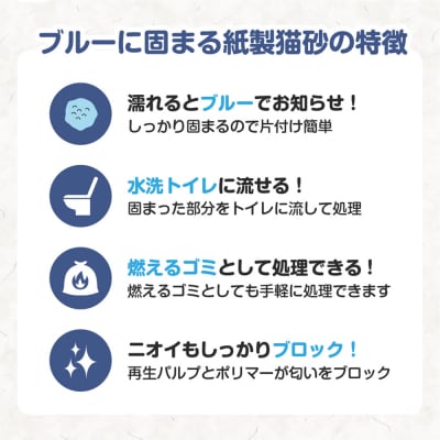 【極】シリーズ ブルーに固まる トイレに流せる 燃やせる 消臭 紙製猫砂6.5L×1袋 紙の猫砂