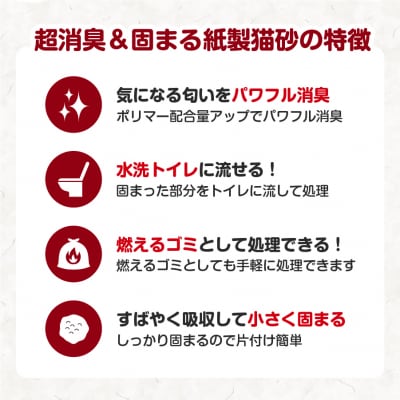 【極】シリーズ パワフル超消臭 固まる トイレに流せる 燃やせる 紙製猫砂6L×8袋 紙の猫砂