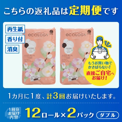 定期便【全3回毎月発送】エコロジートイレットペーパーダブル12ロール2パック [sf002-491]