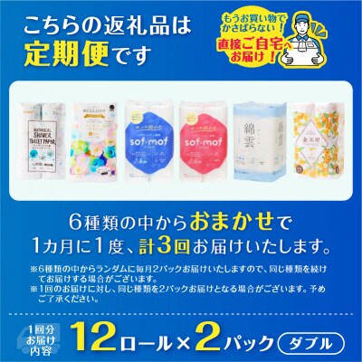 定期便【全3回毎月発送】トイレットペーパーダブル 紙のまち富士市おまかせ2パック