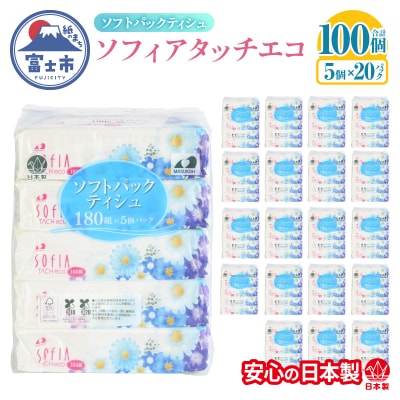 100パック入り ソフトパックティッシュ ソフィアタッチエコ ティッシュペーパー 日用品