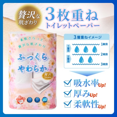 花束ふっくらやわらかトイレットペーパー12R贅沢トリプル24ロール