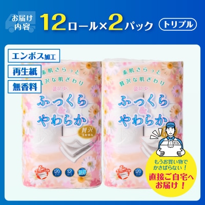 花束ふっくらやわらかトイレットペーパー12R贅沢トリプル24ロール