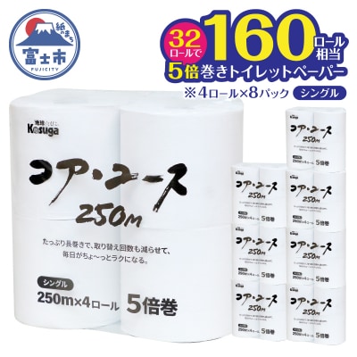 コアユース250 5倍巻き 芯なし シングル 250m 4ロール×8パック