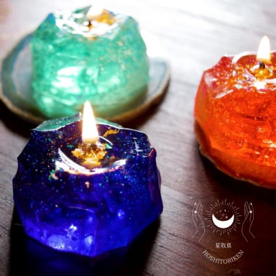 星取県キャンドル星降るミニキャンドル　ブルー【夜空】/　金木犀の香　神秘　癒し　1点もの　春の柚　