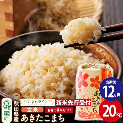 《定期便12ヶ月》新米【玄米】あきたこまち 一等米 20kg|05_kml-022012s