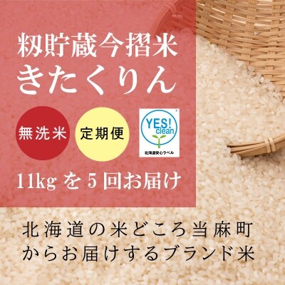 定期便 無洗米 11kg 5回 籾貯蔵今摺米きたくりん 【A-008】