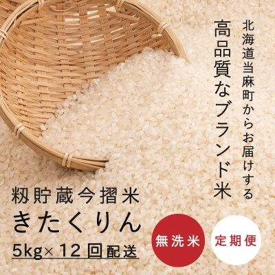 定期便 無洗米 5kg 12回 籾貯蔵今摺米きたくりん 【A-027】