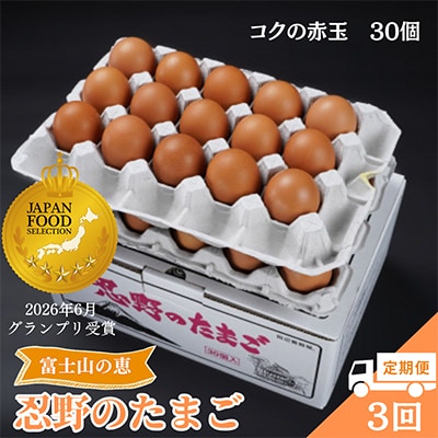 【毎月定期便】【新鮮な玉子】富士山の恵 忍野のたまご‐コクの赤玉‐30個入全3回