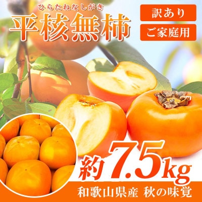 【先行受付】【日高町】【ご家庭用わけあり】和歌山秋の味覚　平核無柿(ひらたねなしがき)　約7.5kg