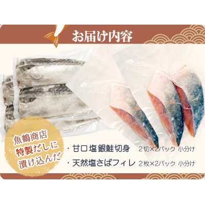 和歌山魚鶴仕込の甘口塩銀鮭切身4切&天然塩さばフィレ4枚(2切×2パック&2枚×2パック　小分け)